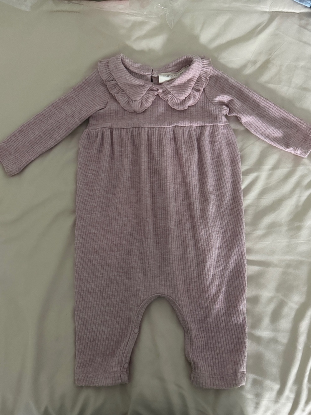 Lavender Ribbed Baby One-Piece with Ruffled Peter Pan Collar